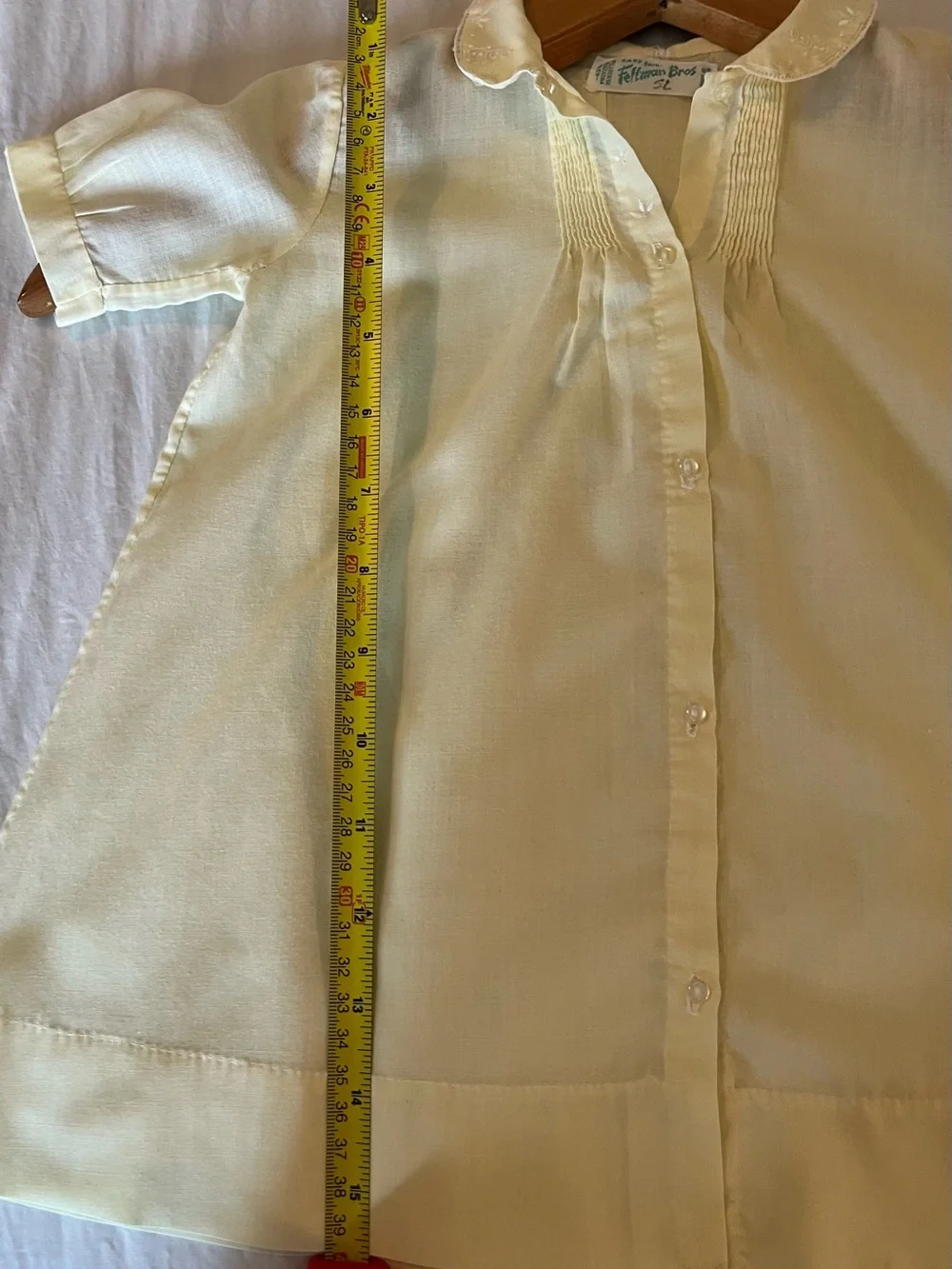 Vintage Pale Butter Yellow with  Embroidered Collar Kids Dress by Feltman Bros